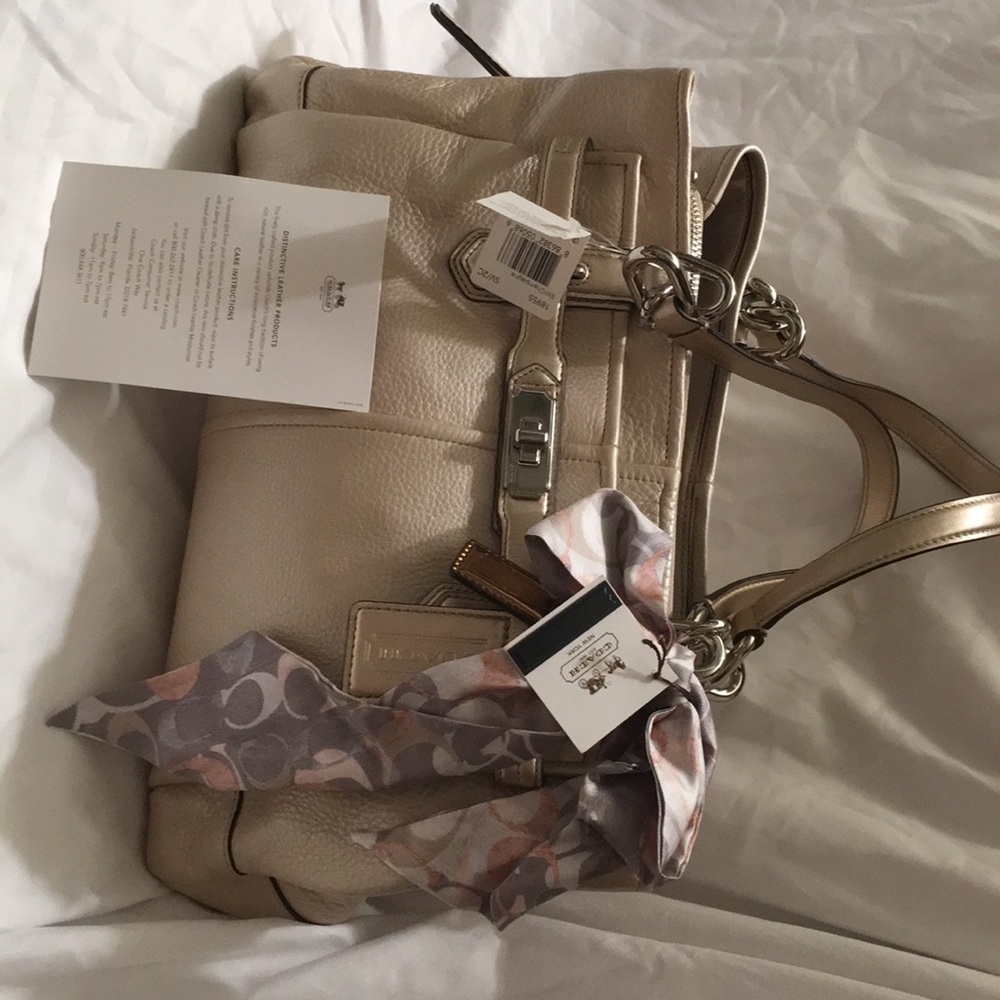 Gold (champagne) Coach satchel. New,Scarf/dust bag